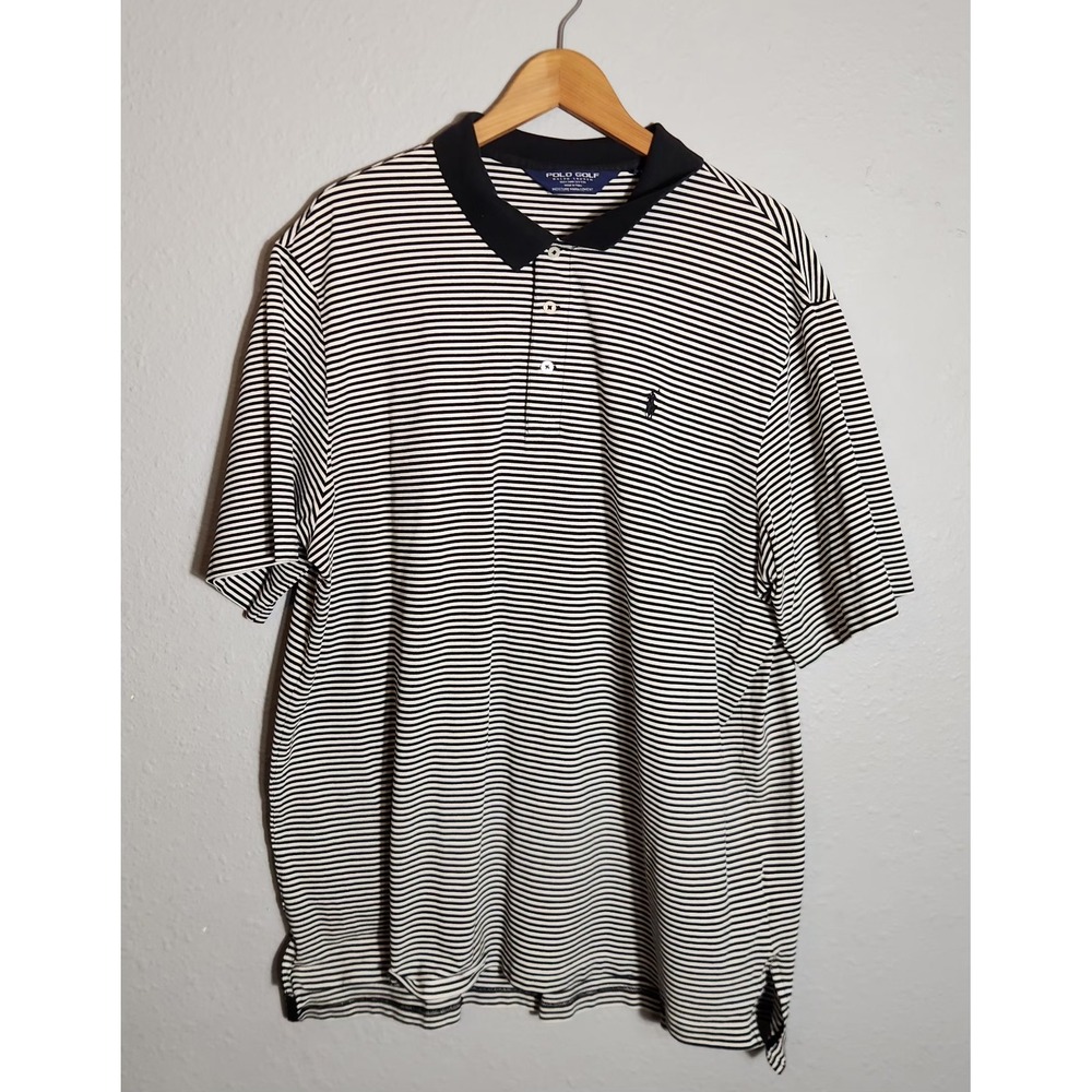Polo Ralph Lauren Polo Golf Shirt Men Sz XXL Black White Collared Striped
